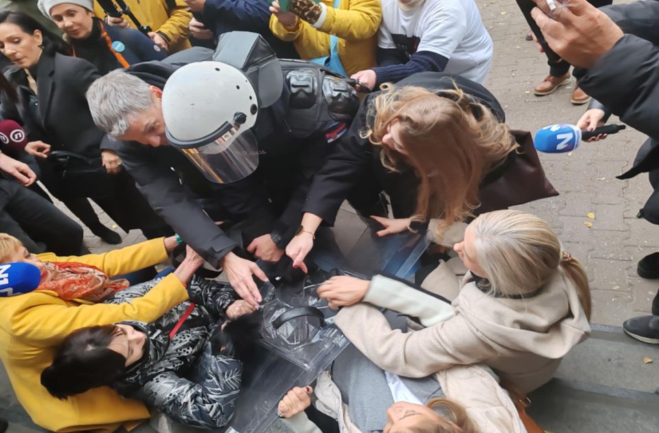 UŽIVO VIDEO, FOTO Haos ispred suda u Novom Sadu: Sukob policije i opozicionara, otimanje oko štita