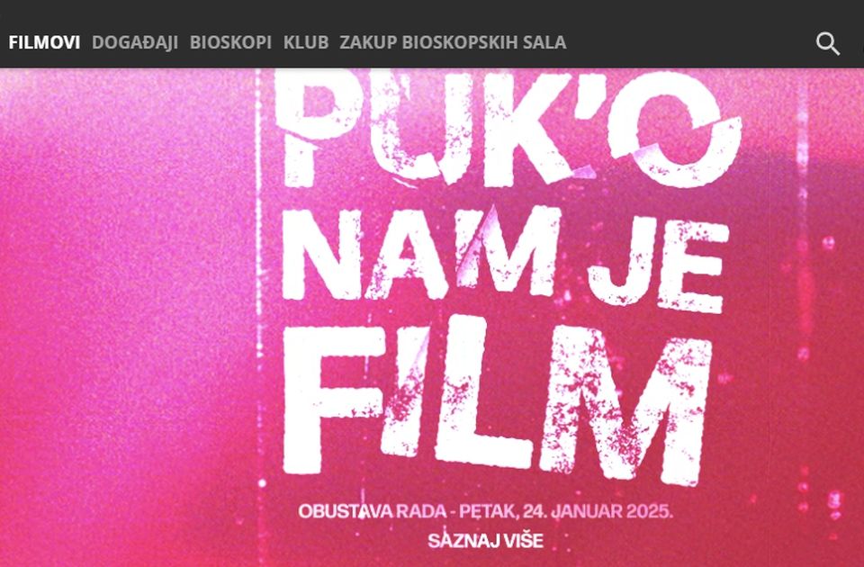 "Puk’o nam je film": Bioskopi Arena i Promenada u petak neće raditi