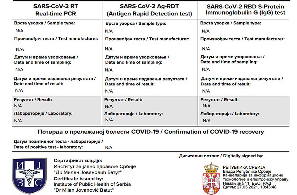 Digitalni zeleni sertifikat dobijaju i oni koji su preležali kovid, a nisu vakcinisani